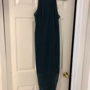 High Neck Green Lace Bodycon Midi Dress